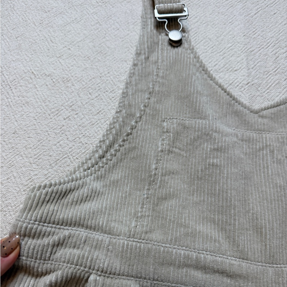ZARA Corduroy Vneck Crop Overalls Neutral Light Greige M Academia Preppy Y2K - Picture 6 of 9
